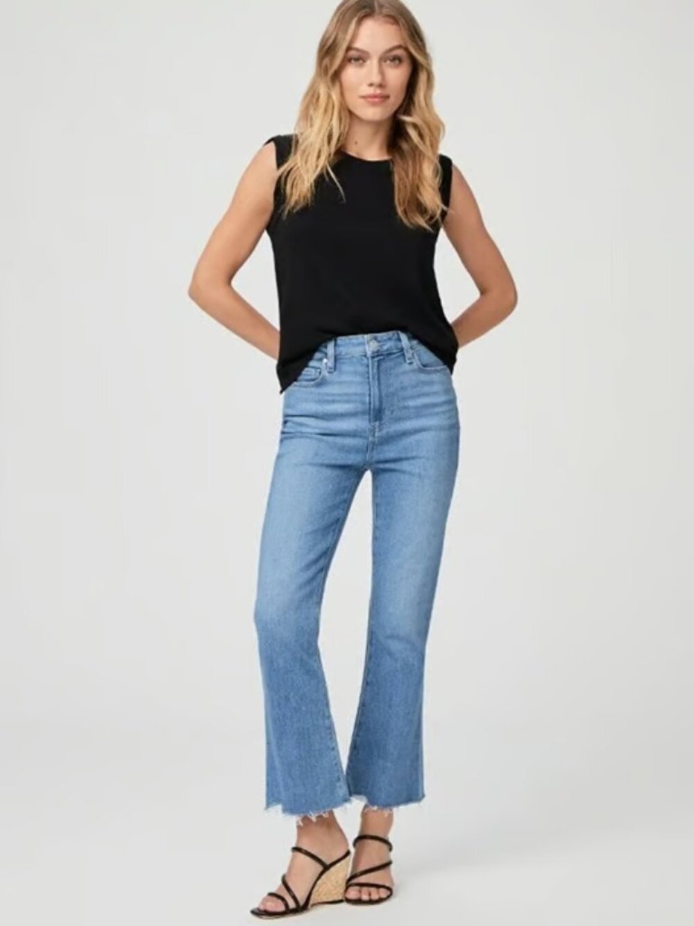 Paige Claudine Flared Crop Denim Jeans Darling with Siesta Hem 25‎